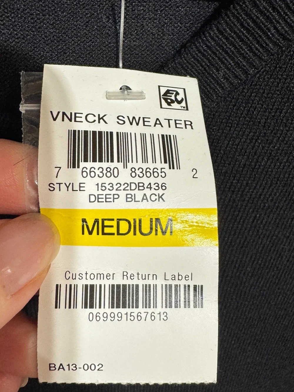 Alfani V-Neck Cotton Blend Sweater - Deep Black - Men's medium